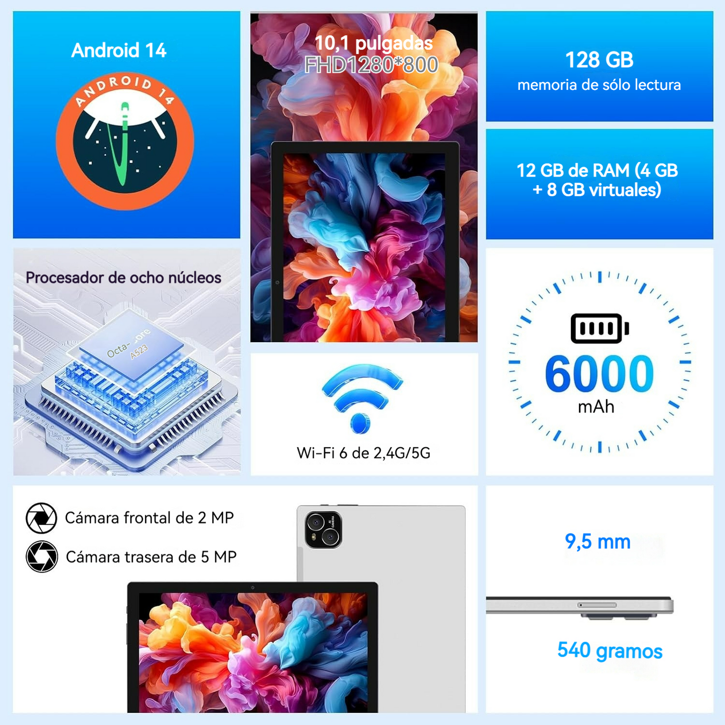 Tablet Android 14 de 10.1" – Octa-Core + Kit Completo