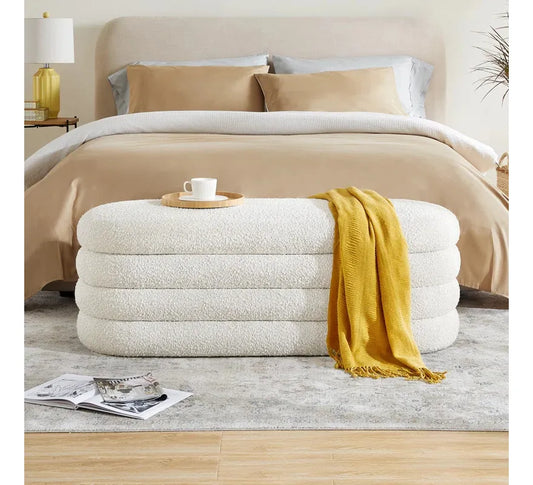 Banca con Almacenaje Tapizada en Bouclé